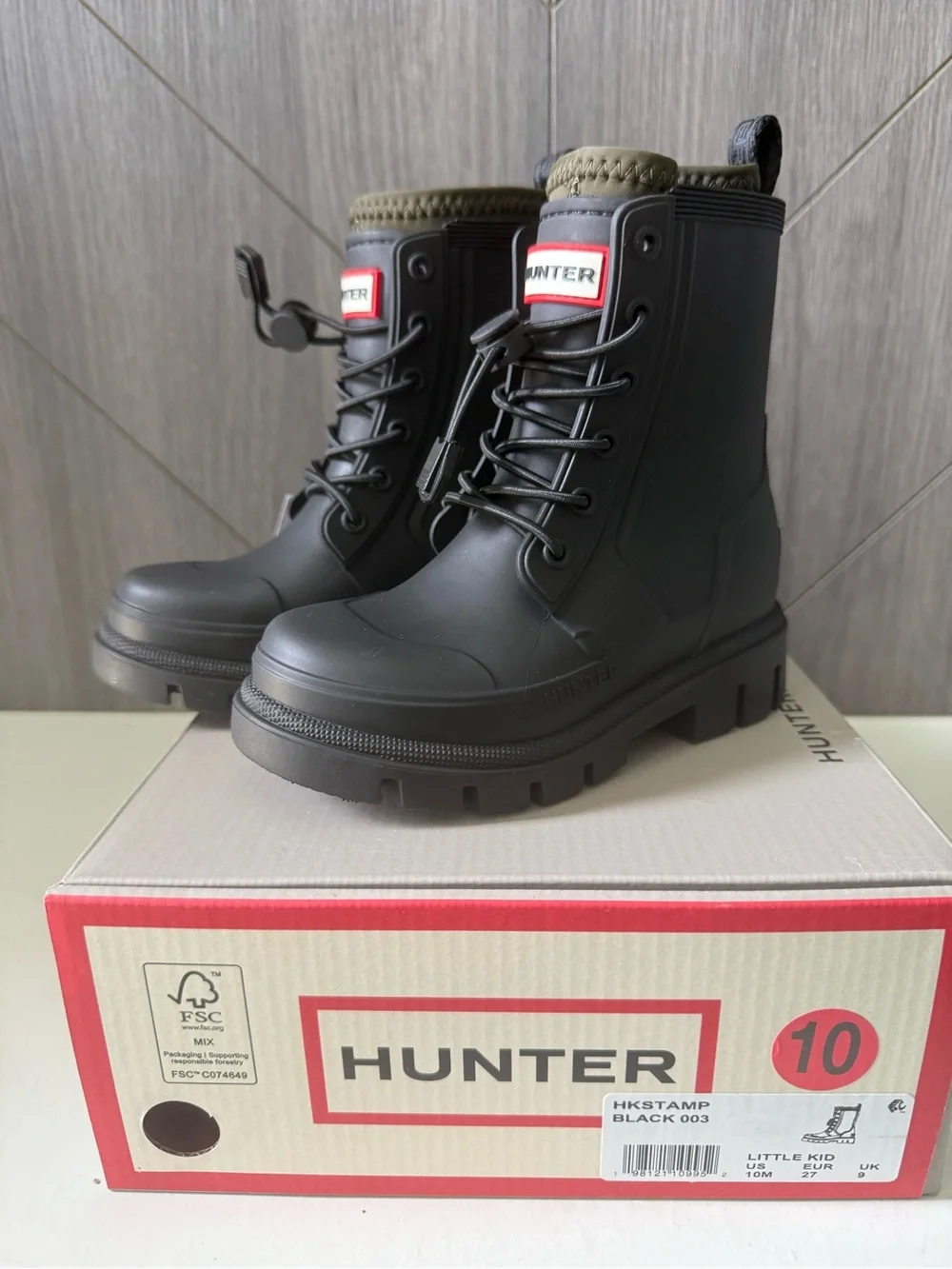 Hunter Kids' Stamp Waterproof Lace-Up Rain Boot - Picture 1 of 4